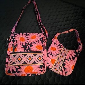 Vera Bradley bundle matching set Messenger Bag & small Purse pink/orange/navy